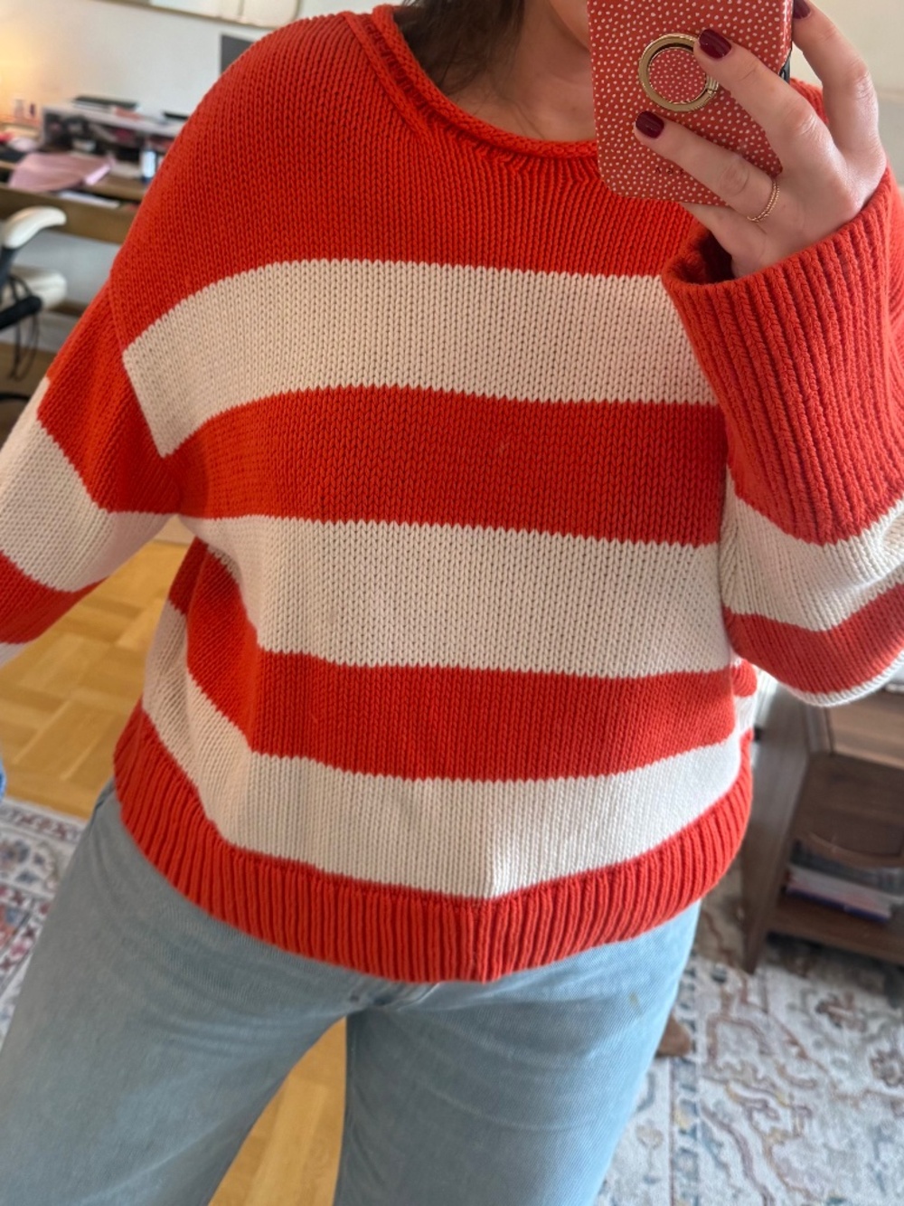 Banana Republic Cotton Roll-Neck, Orange/White Stripe, Size L - NEVER WORN